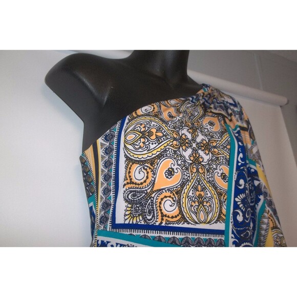 CACHE Multi-Color Floral/Abstracts Print One Shoulder Jersey Knit Dress Size 8 - Picture 3 of 5